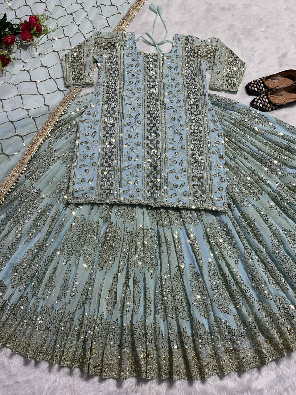 The Sovereign Lavender Shimmer Heritage Lehenga